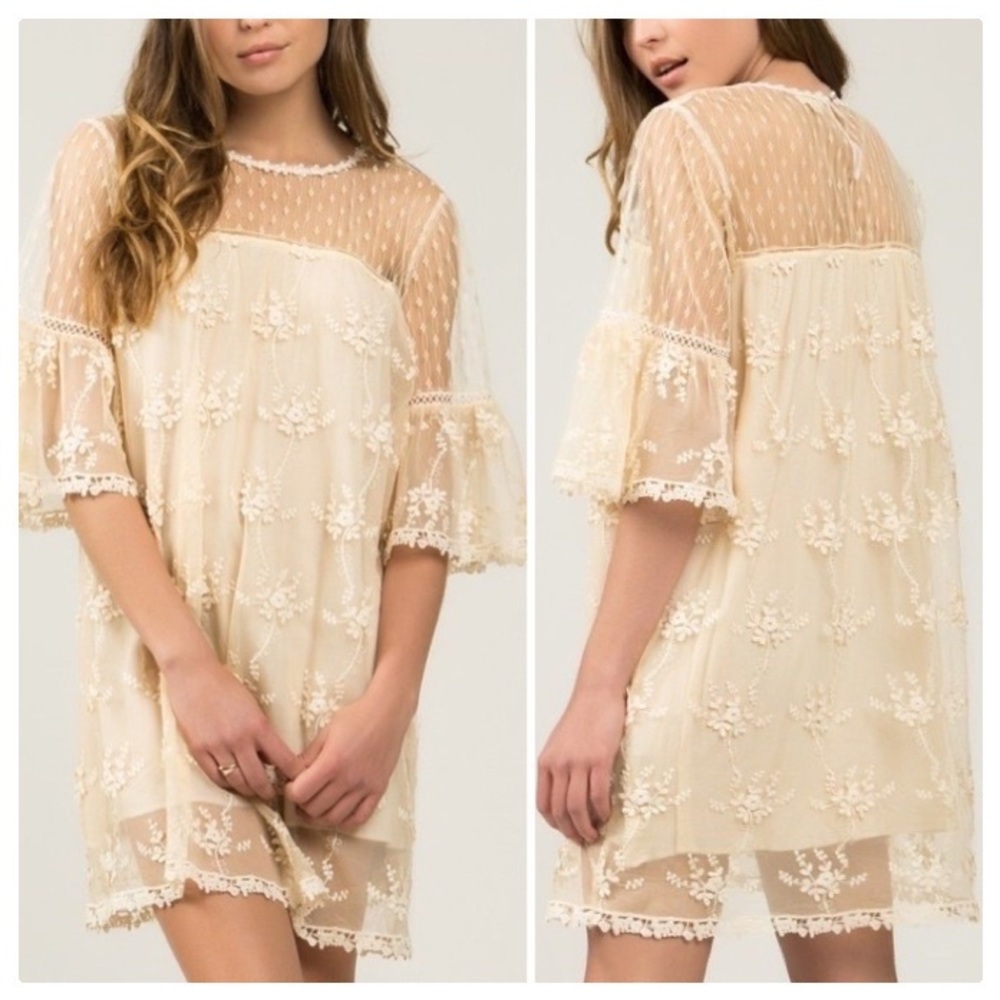 Honey Gold Dotted Lace Dress - Picture 2 of 9